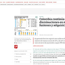 Colombia contina registrando disminuciones en mercado de fusiones y adquisiciones